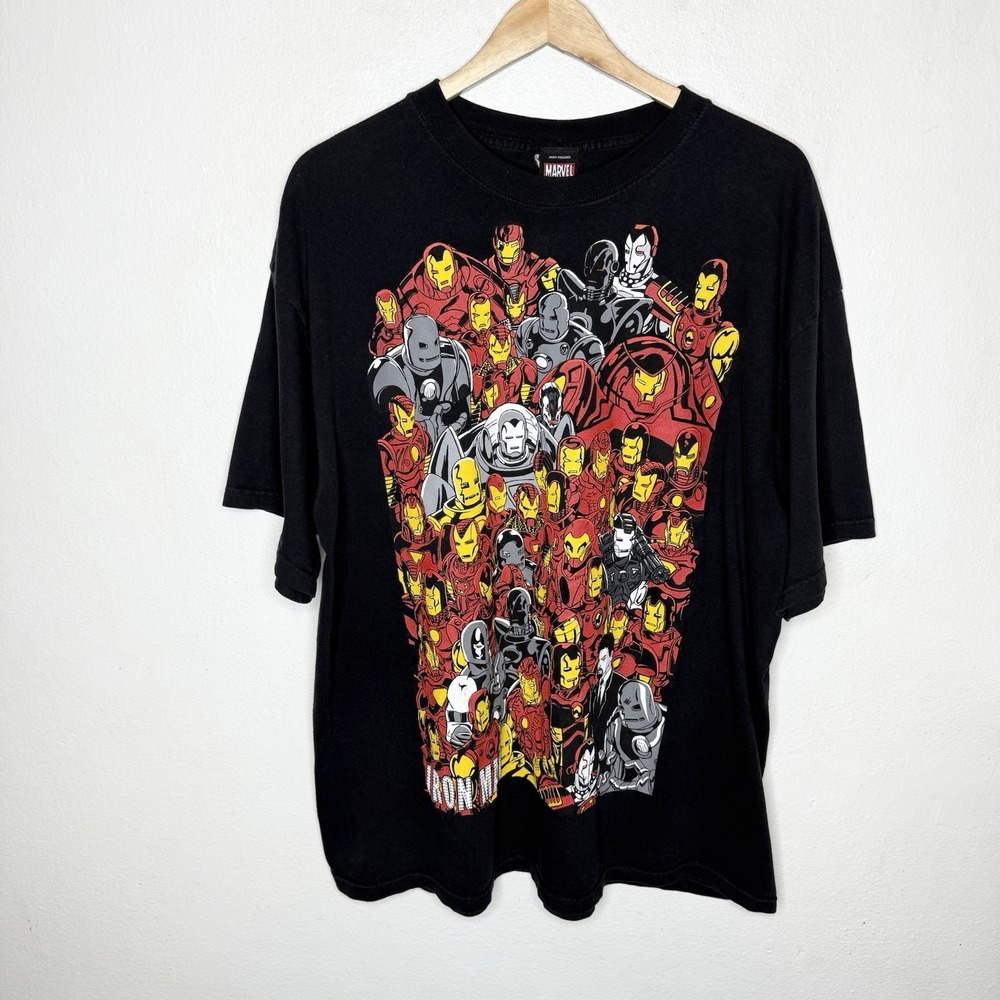 Y2K Marvel Iron Man Tony Stark T-Shirt Men's XXL Tee Shirt‎ Black Mad Engine